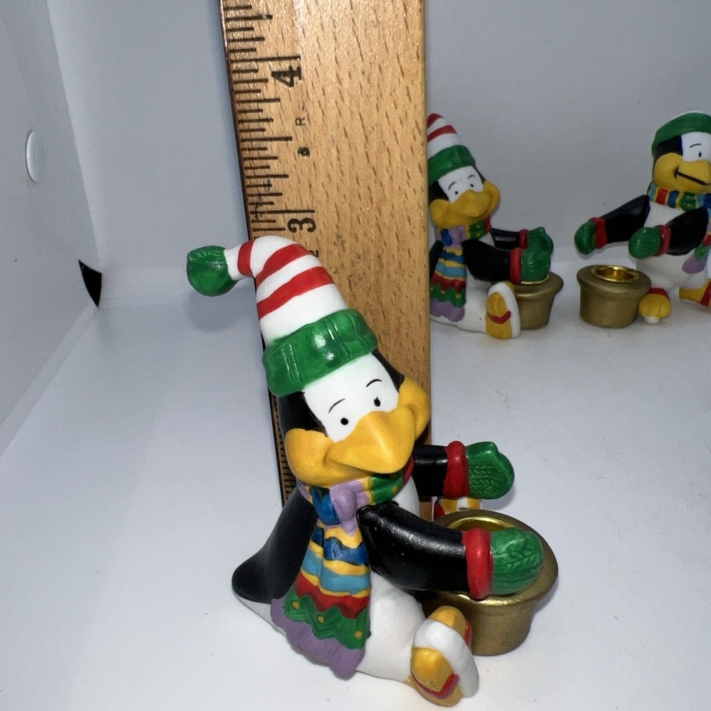 Vintage 1995 Penguin Christmas Candle Holders Set Of 4 - Picture 8 of 15